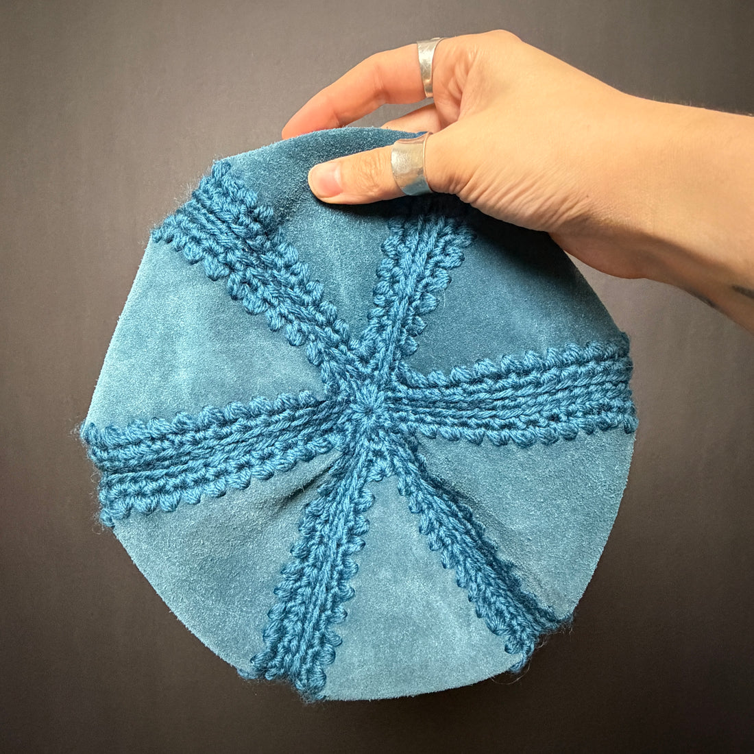 Vintage Hand-Embroidered Suede Hat | 1960s–70s