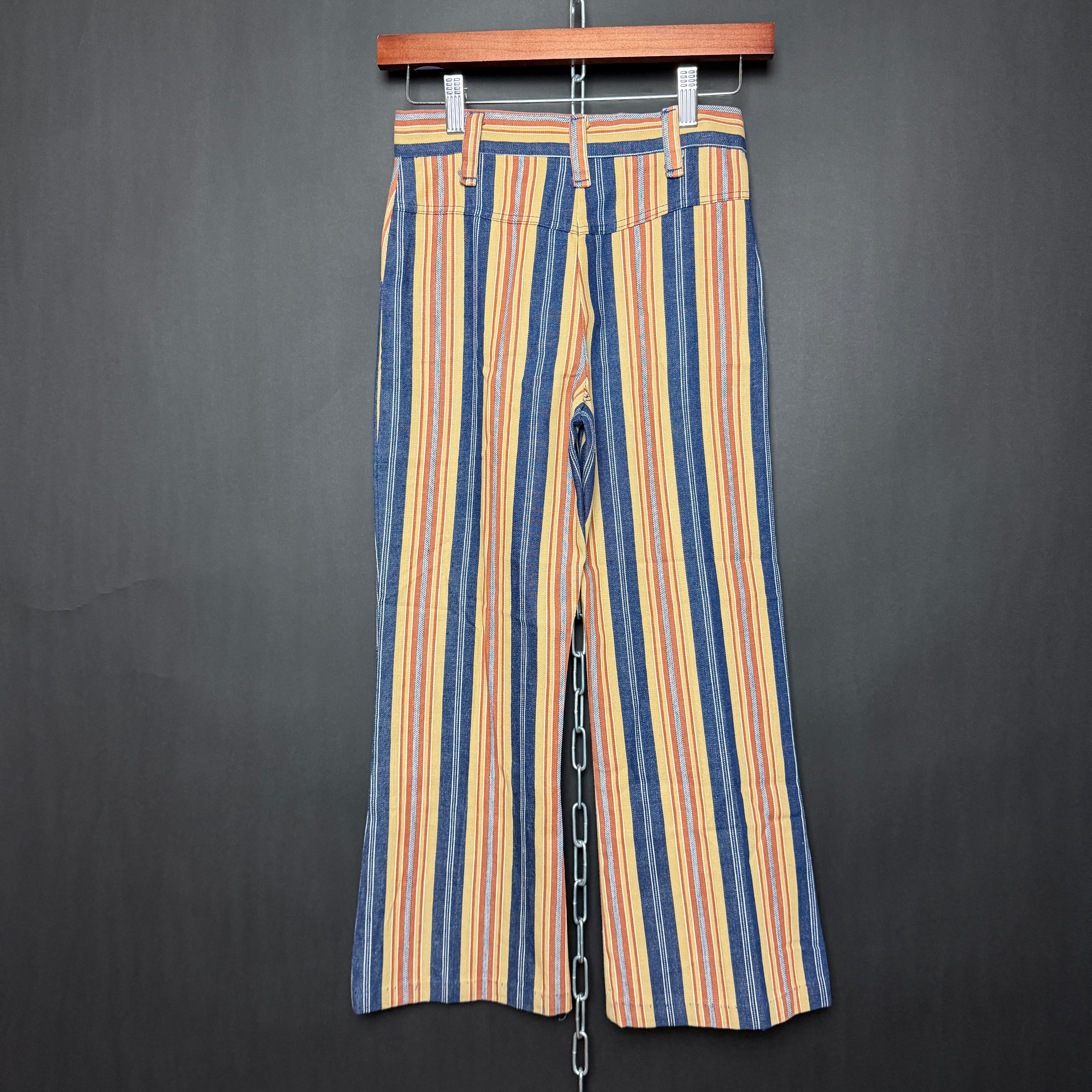 70s Stones Wear Striped Denim Pants – Vintage Kids 10 – Brown Blue